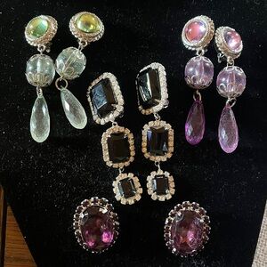 Vintage 1970s Clip on earrings - all in excellent shape, no missing stones